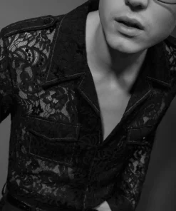 Black Lace Paisley 70's Collar Shirt -US Clothing Shop QOA03867