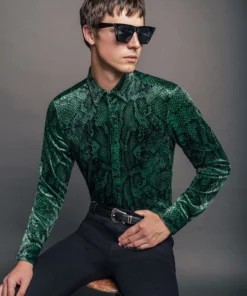 Green Velvet Snakeskin Shirt