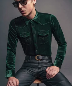 Green Velvet 70's Western Shirt -US Clothing Shop QOA04928