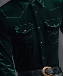 Green Velvet 70's Western Shirt -US Clothing Shop QOA04953