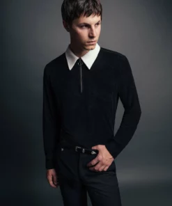 Long Sleeve Terry 70's Zip Polo -US Clothing Shop QOA05588