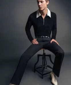 Long Sleeve Terry 70's Zip Polo -US Clothing Shop QOA05656