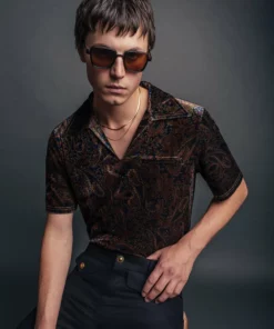 Black Wool Gold Button Flare Trouser -US Clothing Shop QOA05892