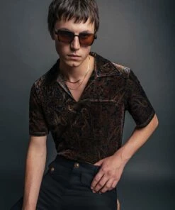 Front Page 52 60's Paisley Velvet Polo Shirt