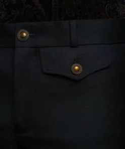 Black Wool Gold Button Flare Trouser -US Clothing Shop QOA05989
