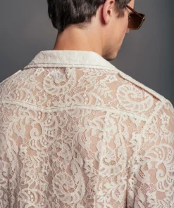 Off White Lace Paisley 70's Collar Shirt -US Clothing Shop QOA06204