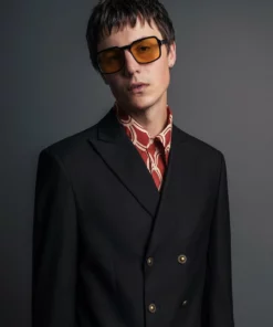 Black Wool Gold Button Double Breasted Blazer -US Clothing Shop QOA06273