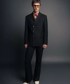 Black Wool Gold Button Double Breasted Blazer -US Clothing Shop QOA06306