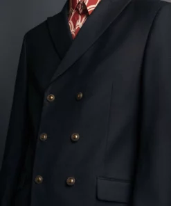 Black Wool Gold Button Double Breasted Blazer -US Clothing Shop QOA06326