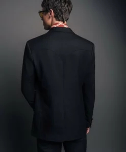 Black Wool Gold Button Double Breasted Blazer -US Clothing Shop QOA06357