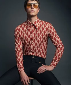 Orange Art Deco Arch Geometric Viscose Shirt