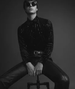 Black Velvet Sequin Pinstripe Shirt 7 Black Velvet Sequin Pinstripe Shirt -US Clothing Shop QOA06377