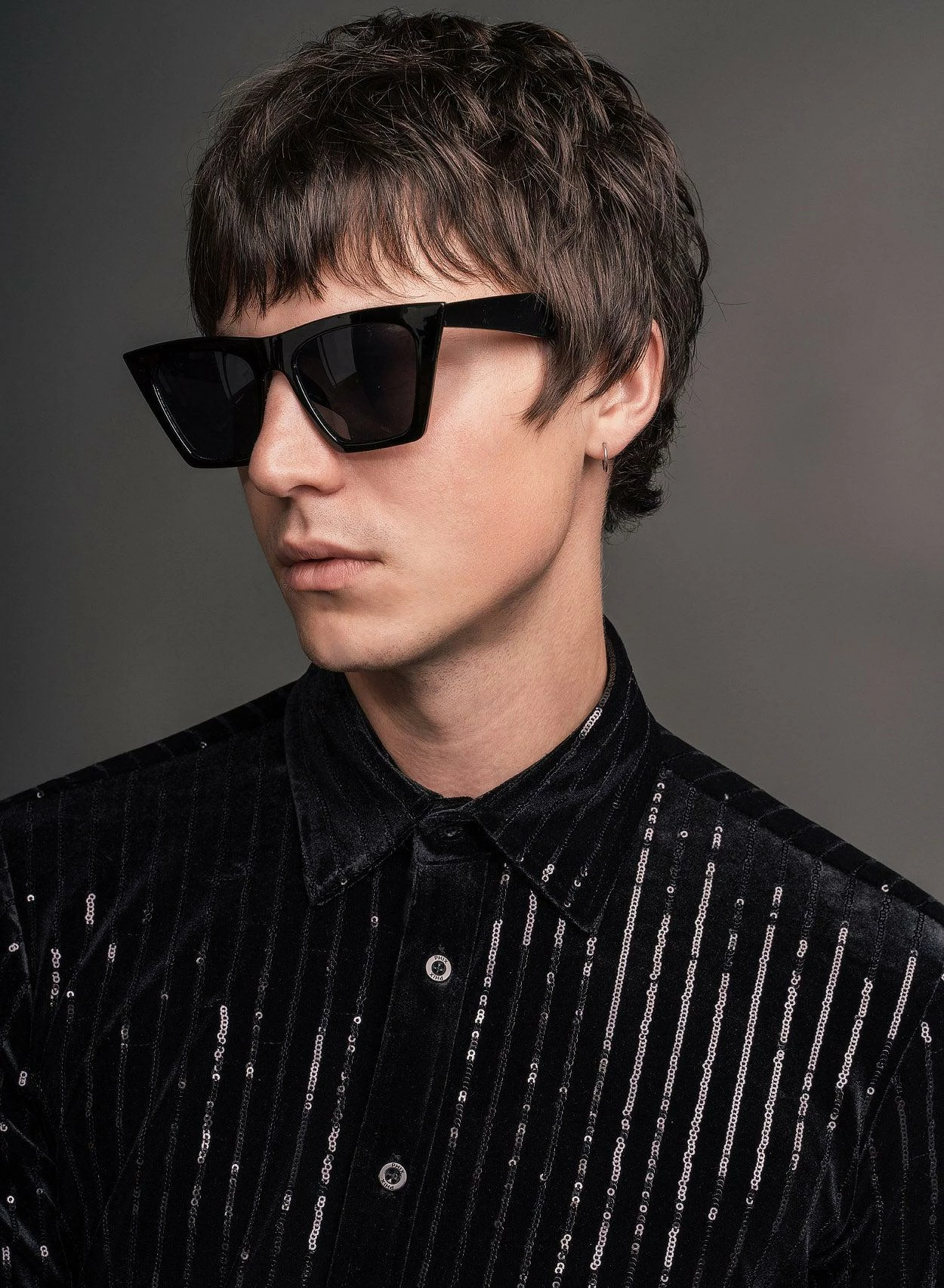 Black Velvet Sequin Pinstripe Shirt 4 Black Velvet Sequin Pinstripe Shirt - Image 4