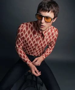 Orange Art Deco Arch Geometric Viscose Shirt -US Clothing Shop QOA06412