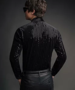 Black Velvet Sequin Pinstripe Shirt 9 Black Velvet Sequin Pinstripe Shirt -US Clothing Shop QOA06436