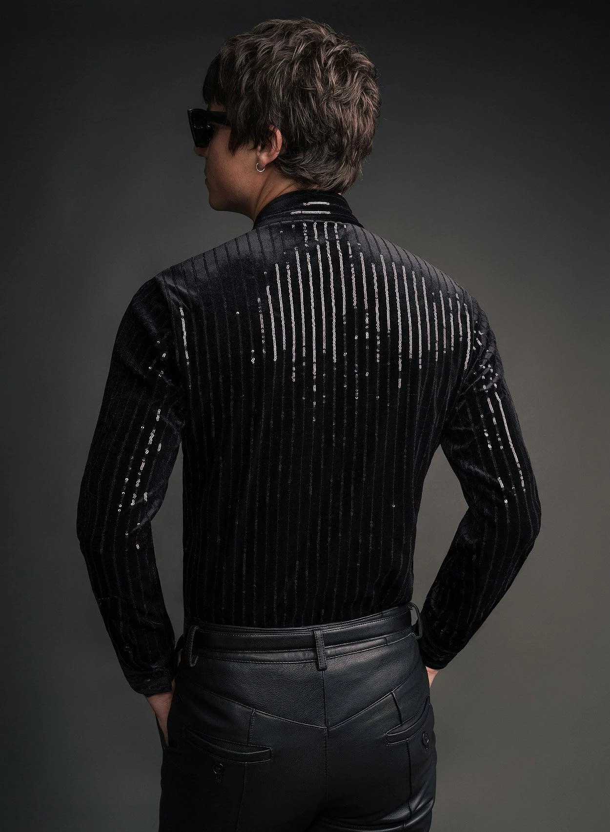 Black Velvet Sequin Pinstripe Shirt 5 Black Velvet Sequin Pinstripe Shirt - Image 5
