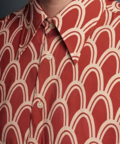 Orange Art Deco Arch Geometric Viscose Shirt -US Clothing Shop QOA06463