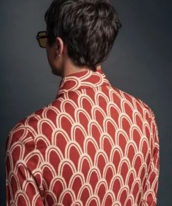 Orange Art Deco Arch Geometric Viscose Shirt -US Clothing Shop QOA06469 1
