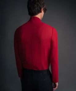 Red Chiffon Ruffle Collar Shirt -US Clothing Shop QOA07059