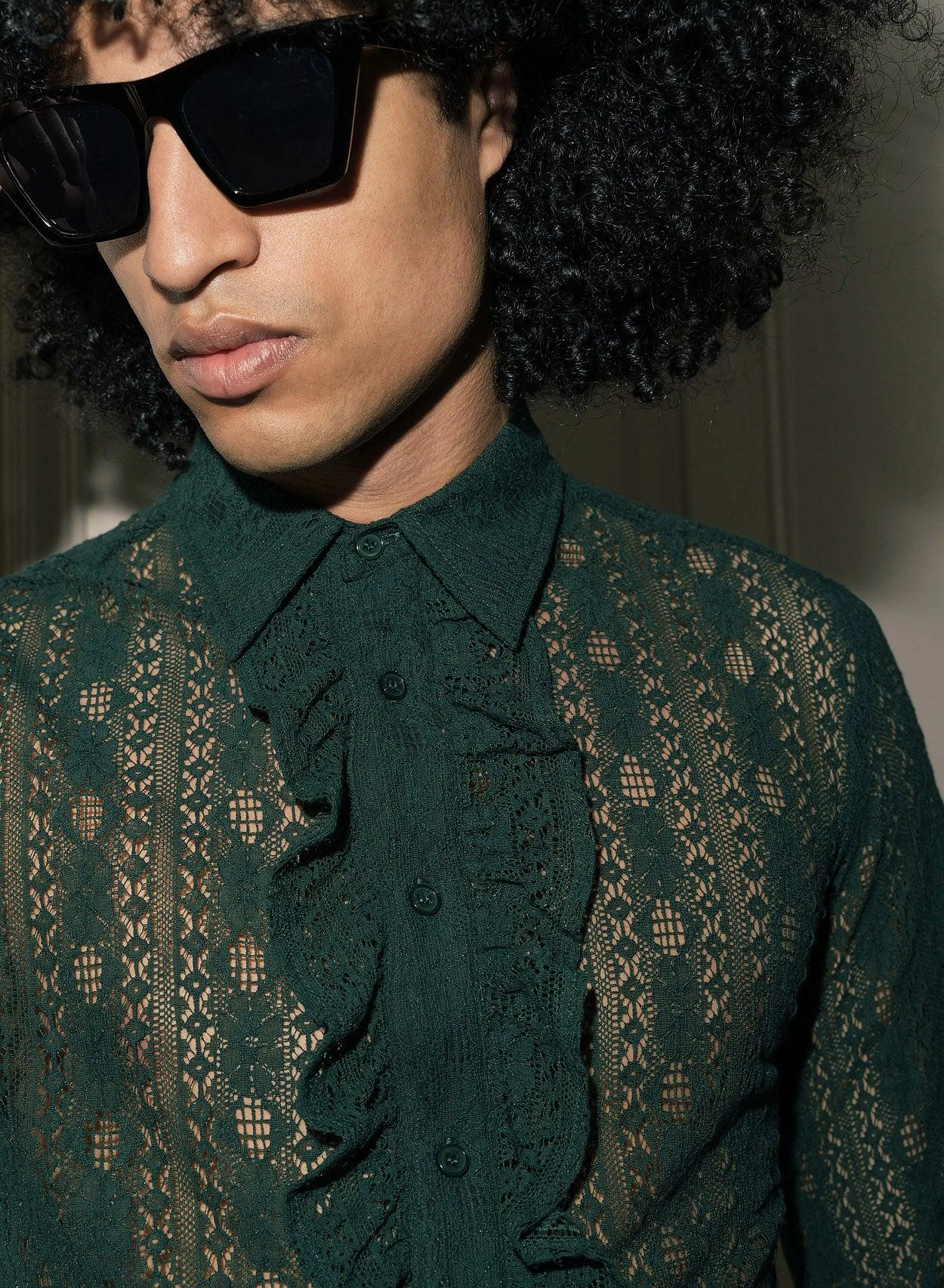 Green Lace Long Sleeve Ruffle Shirt 1 Green Lace Long Sleeve Ruffle Shirt