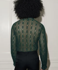 Green Lace Long Sleeve Ruffle Shirt 6 Green Lace Long Sleeve Ruffle Shirt -US Clothing Shop QOA07477