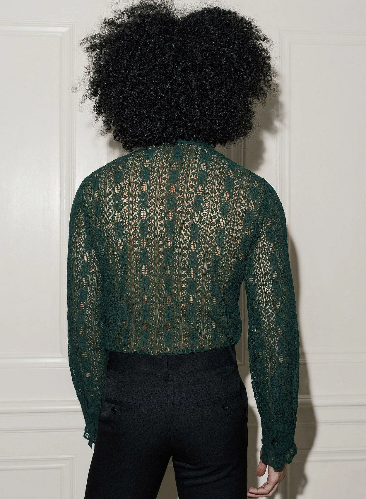 Green Lace Long Sleeve Ruffle Shirt 3 Green Lace Long Sleeve Ruffle Shirt - Image 3