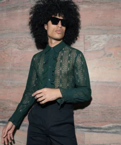 Green Lace Long Sleeve Ruffle Shirt 7 Green Lace Long Sleeve Ruffle Shirt -US Clothing Shop QOA07518