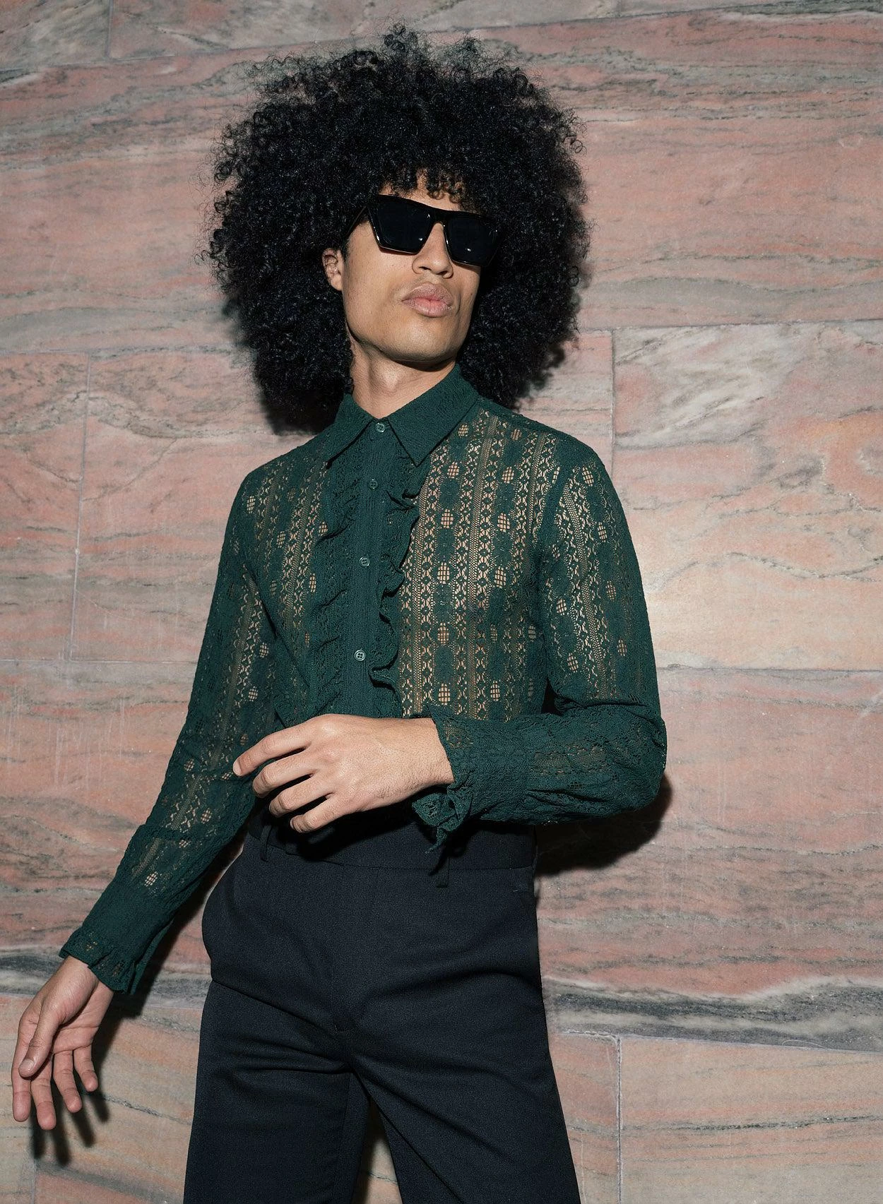 Green Lace Long Sleeve Ruffle Shirt 4 Green Lace Long Sleeve Ruffle Shirt - Image 4