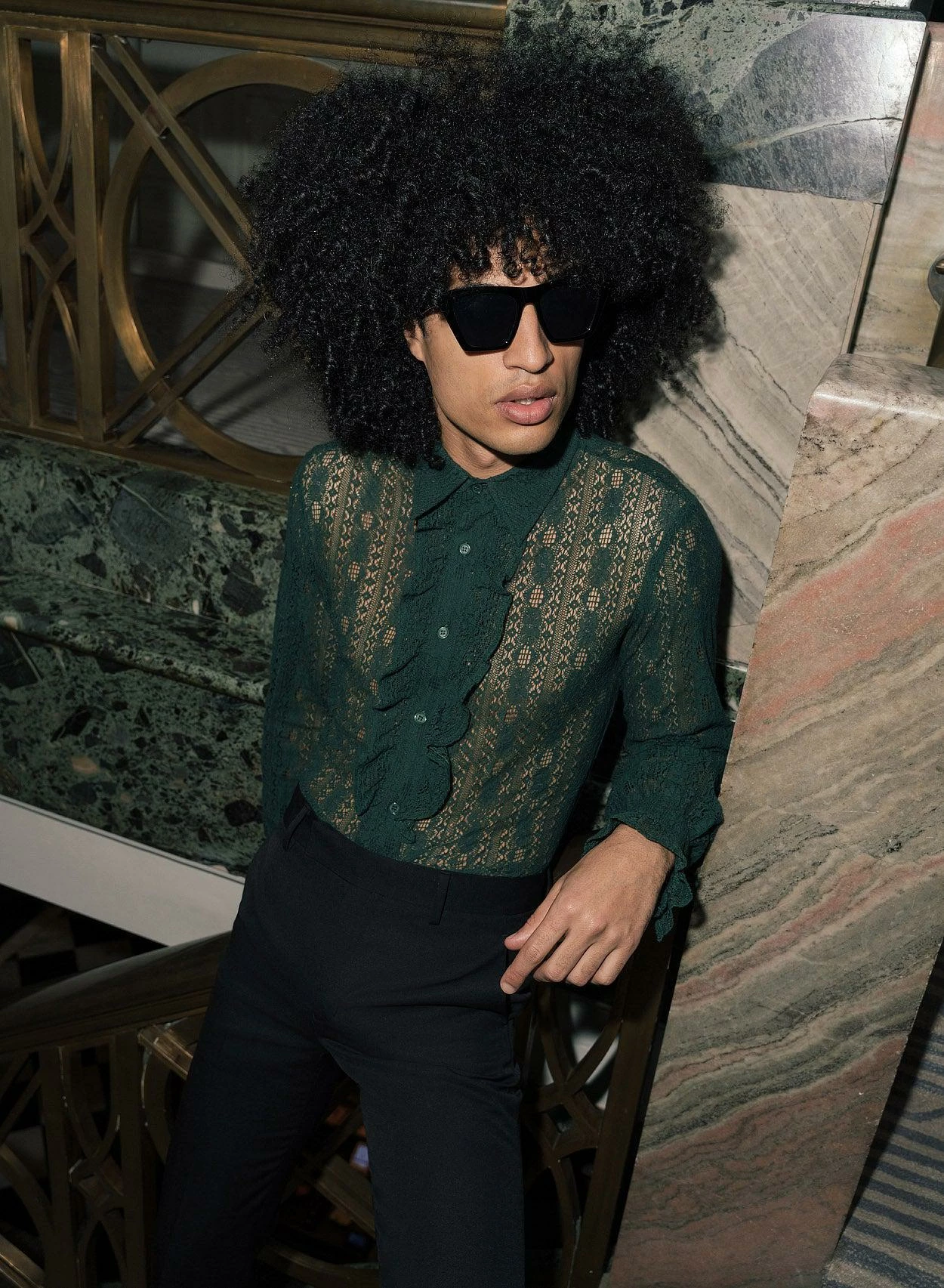 Green Lace Long Sleeve Ruffle Shirt 2 Green Lace Long Sleeve Ruffle Shirt - Image 2