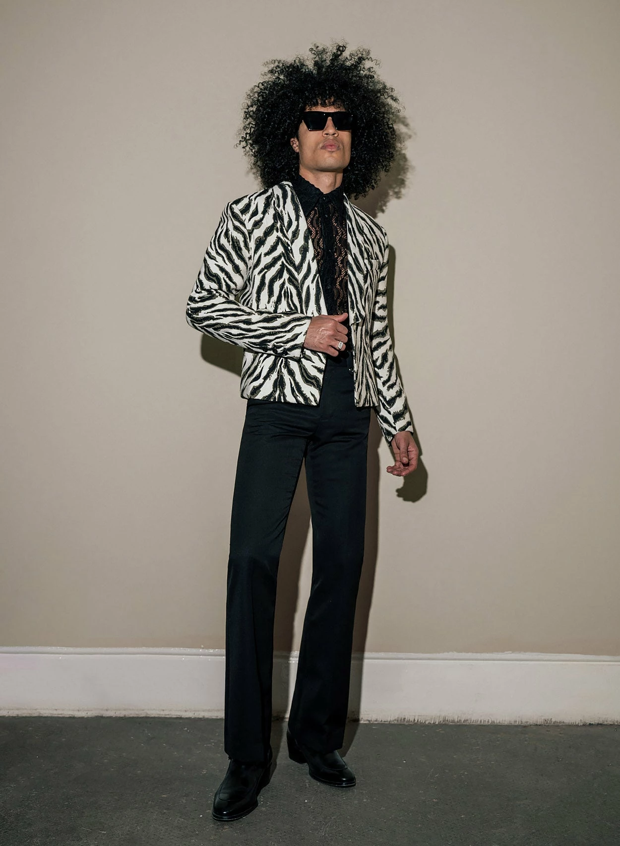 Zebra Shawl Collar Cropped Blazer 2 Zebra Shawl Collar Cropped Blazer - Image 2