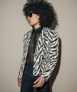 Zebra Shawl Collar Cropped Blazer