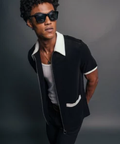 Terry Black 70's Full Zip Polo 7 Terry Black 70's Full Zip Polo -US Clothing Shop QOA08301