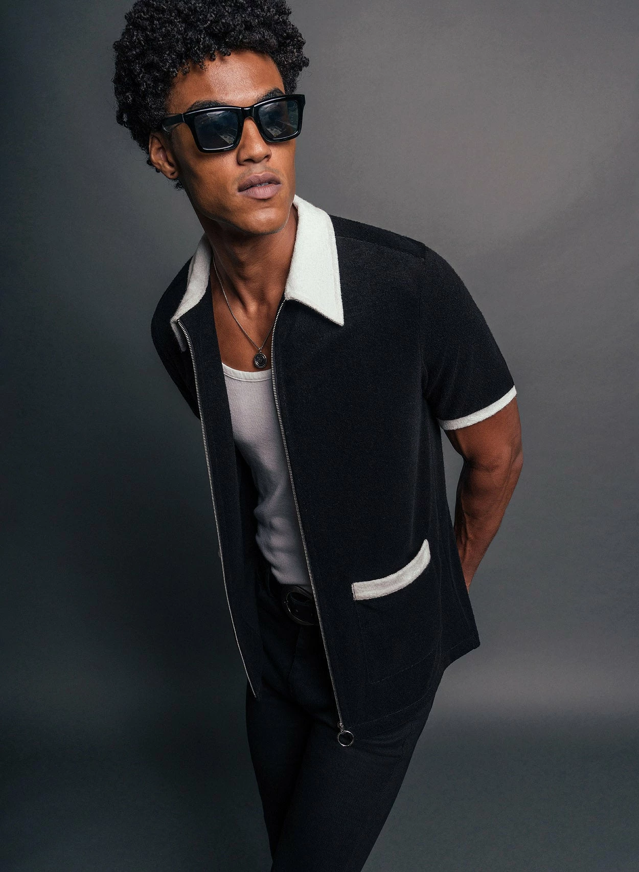 Terry Black 70's Full Zip Polo 2 Terry Black 70's Full Zip Polo - Image 2