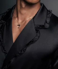 Black Satin Ruffle Lapel Shirt -US Clothing Shop QOA08630