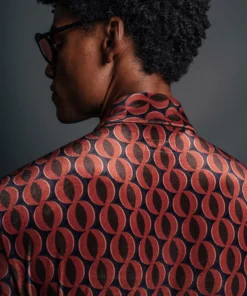 Orange 60's Geometric Spherical Print Velvet Shirt -US Clothing Shop QOA08731