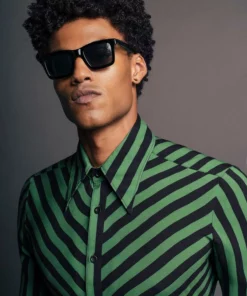 Green Stripe Viscose Shirt 7 Green Stripe Viscose Shirt -US Clothing Shop QOA08971