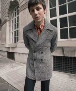 Dogtooth Check Double Breasted Wool Coat -US Clothing Shop QOA09227