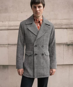 Dogtooth Check Double Breasted Wool Coat
