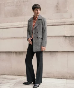 Dogtooth Check Double Breasted Wool Coat -US Clothing Shop QOA09292