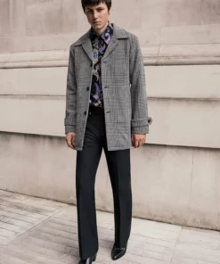 Dogtooth Check Single Breasted Wool Coat