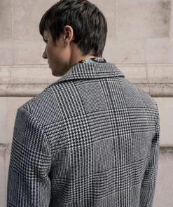 Dogtooth Check Single Breasted Wool Coat -US Clothing Shop QOA09490