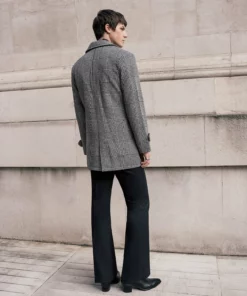 Dogtooth Check Single Breasted Wool Coat -US Clothing Shop QOA09492