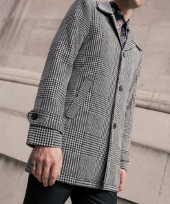Dogtooth Check Single Breasted Wool Coat -US Clothing Shop QOA09561