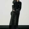 Velvet Rhinestone Embellished Flare Trousers