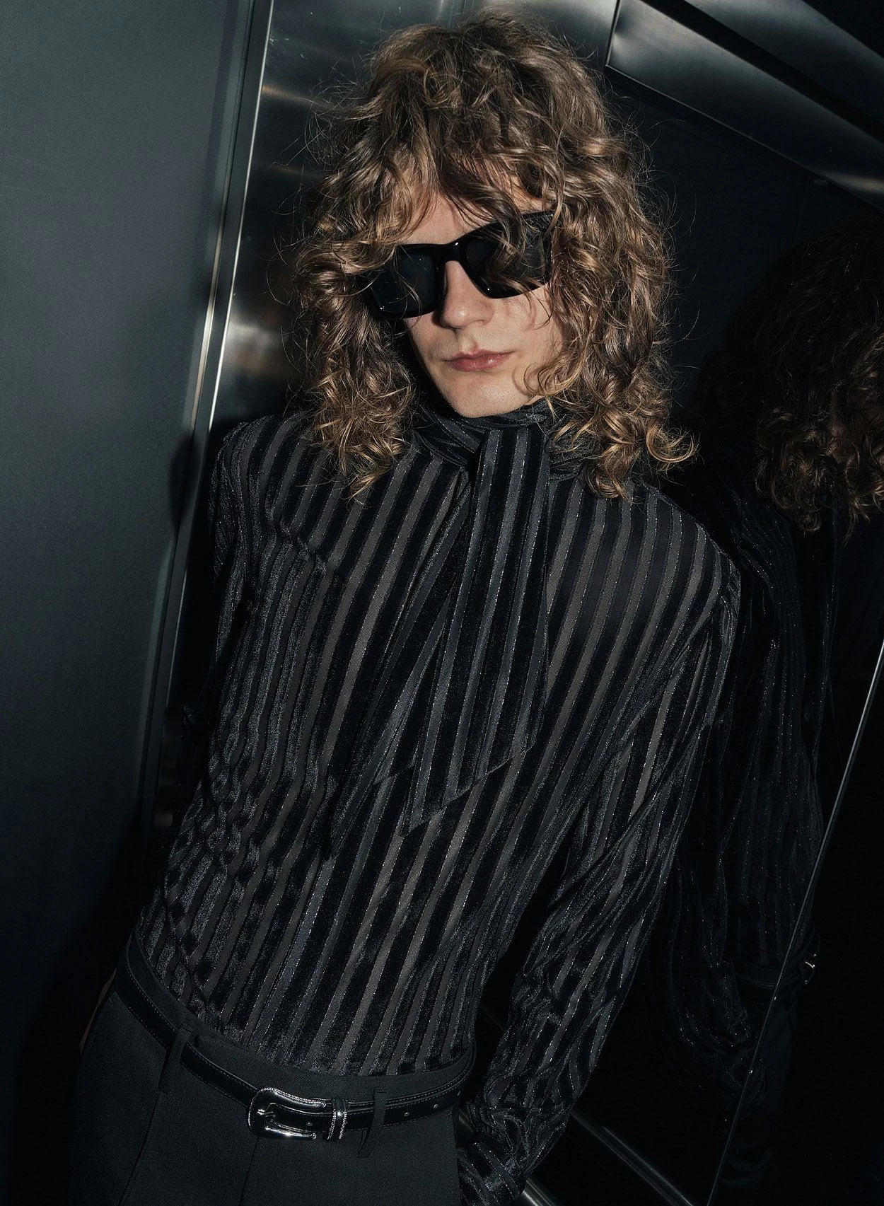 Velvet Stripe Tie Neck Shirt 3 Velvet Stripe Tie Neck Shirt - Image 3