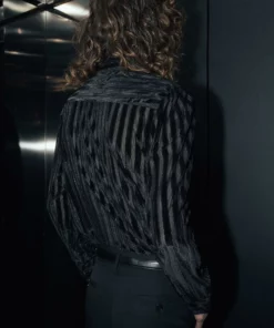 Velvet Stripe Tie Neck Shirt 11 Velvet Stripe Tie Neck Shirt -US Clothing Shop QOA09619