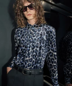 Blue Leopard Velvet Shirt