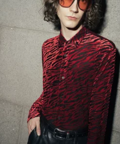 Red Zebra Print Striped Velvet Shirt