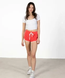 Red Terry Drawstring Dolphin Shorts -US Clothing Shop Red Terry Drawstring short 1 09338.1692393313