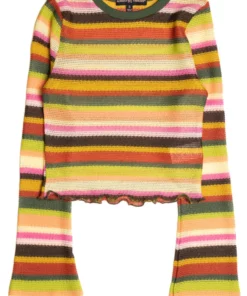 Olive Bell Sleeve Crochet Stripe Sweater -US Clothing Shop SSP 9533 08688.1673287528